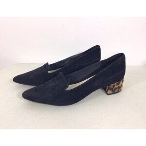Anne Klein Black Suede Heels with Leopard Block